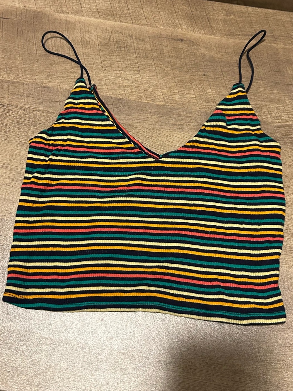Striped Multicolor Ribbed V-Neck Cami Tank Top